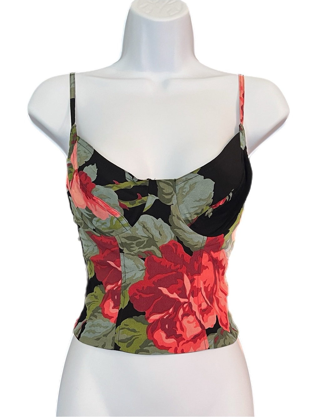 Vintage 90s Betsey Johnson Floral Rose Smocked Back Bustier Style Tank Top
